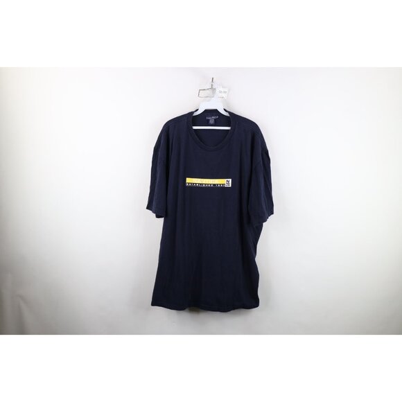 Vintage 90s Nautica Mens 2XL XXL Distressed Spell Out Sailing T-Shirt Blue USA - Picture 1 of 14